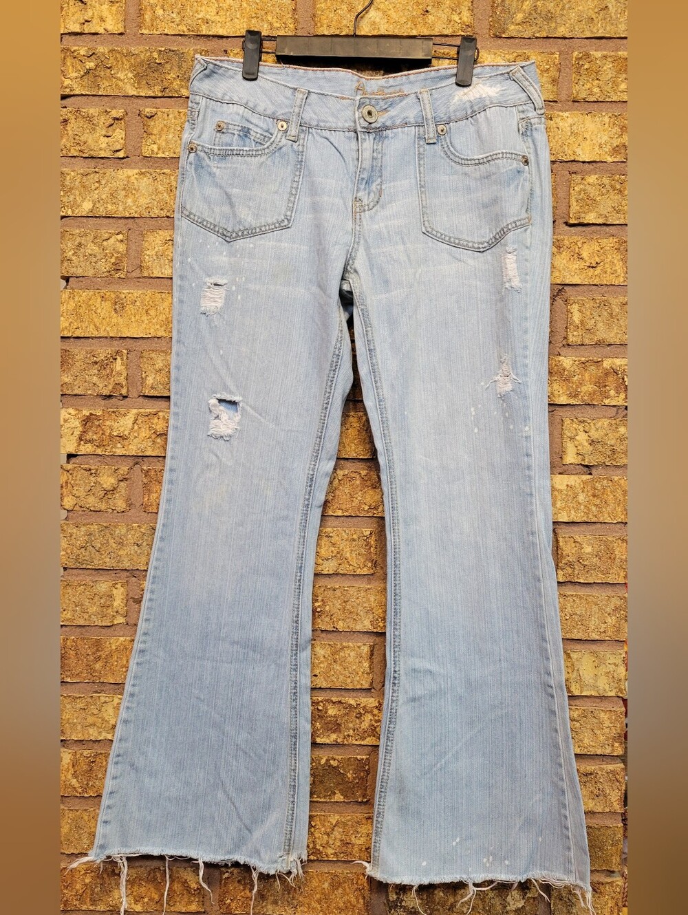 Amethyst Wide Leg Flare Denim Jeans Distressed Cotton Size 13 Raw Hem Casual Y2k